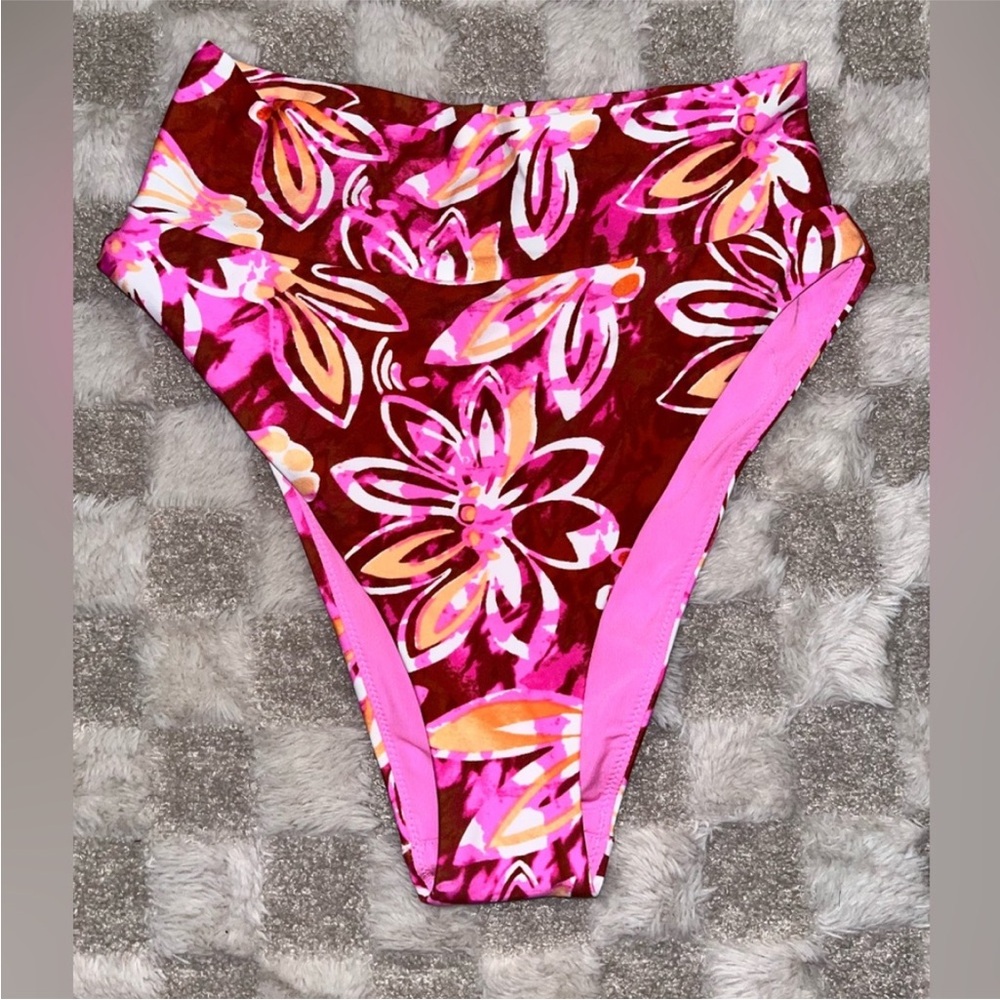 Aerie swim Pink and Brown Floral Bikini Bottom size small